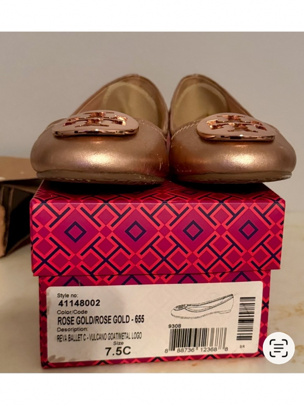 Tory Burch Reva Ballet Flats - Rose Gold Metallic
